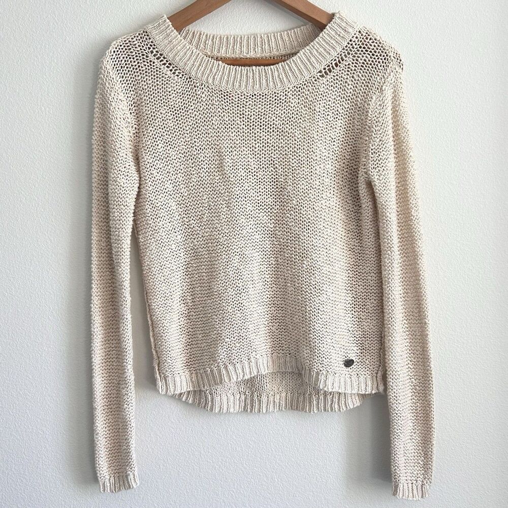 TNA Aritzia Cotton/Linen Loose Knit Sweater XS Cream Prep Coastal Fisherman